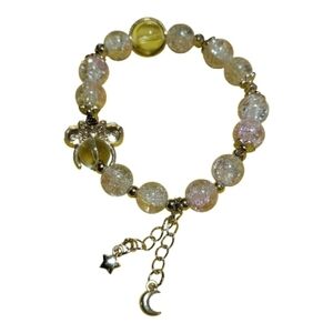 Hand Crafted Glass Beaded Bracelet Minnie Mouse Pink O/S Stretch NEW